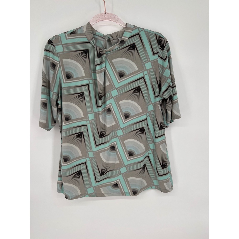 Worthington Geometric Print Mock Neck Blouse Top Career Casual Large